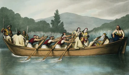Ali Pascha (1741-1822) von Janina jagt auf dem Butrinto-See im März 1819, graviert von Mlle. Formentin, 1825